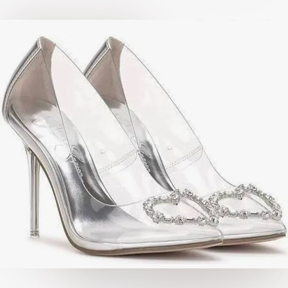 Jessica Simpson Posh Silver Crystal-Embellished Clear Pumps